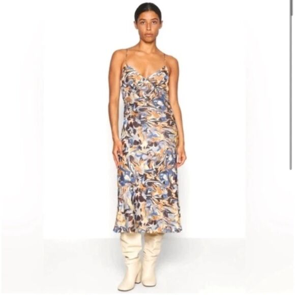Abercrombie & Fitch Satin Slip Midi Dress Marble Print Multicolor Sz Large - Picture 1 of 11